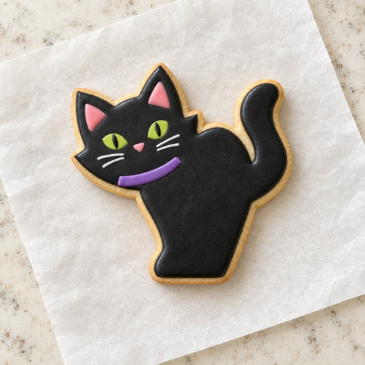 Black Cat Cookie Cutter (decorated cookie mockup)