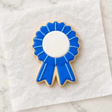 Blue Ribbon Outline Cookie Cutter (decorated cookie mockup)