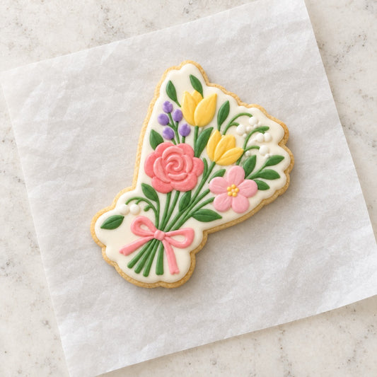 Bouquet Outline Cookie Cutter (decorated cookie mockup)