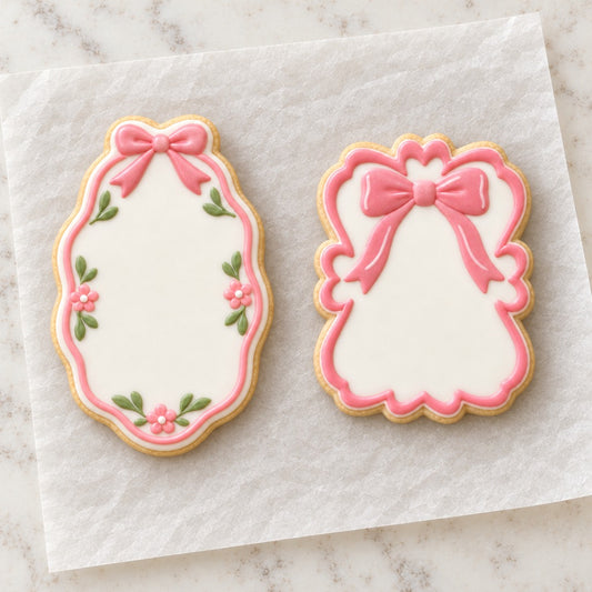 Bow Frame Cookie Cutter Set (decorated cookie mockup)