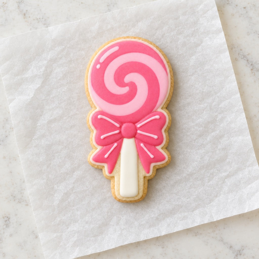 Bow Lollipop Cookie Cutter (decorated cookie mockup)