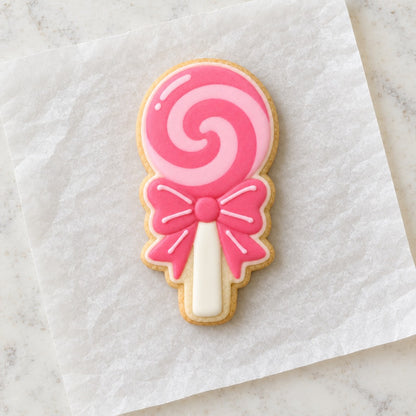 Bow Lollipop Cookie Cutter (decorated cookie mockup)