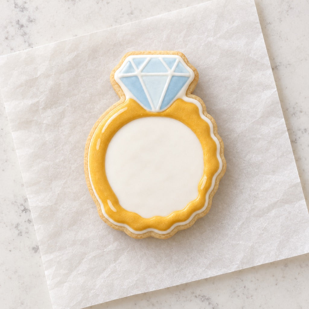 Bridal Diamond Ring Cookie Cutter (decorated cookie mockup)