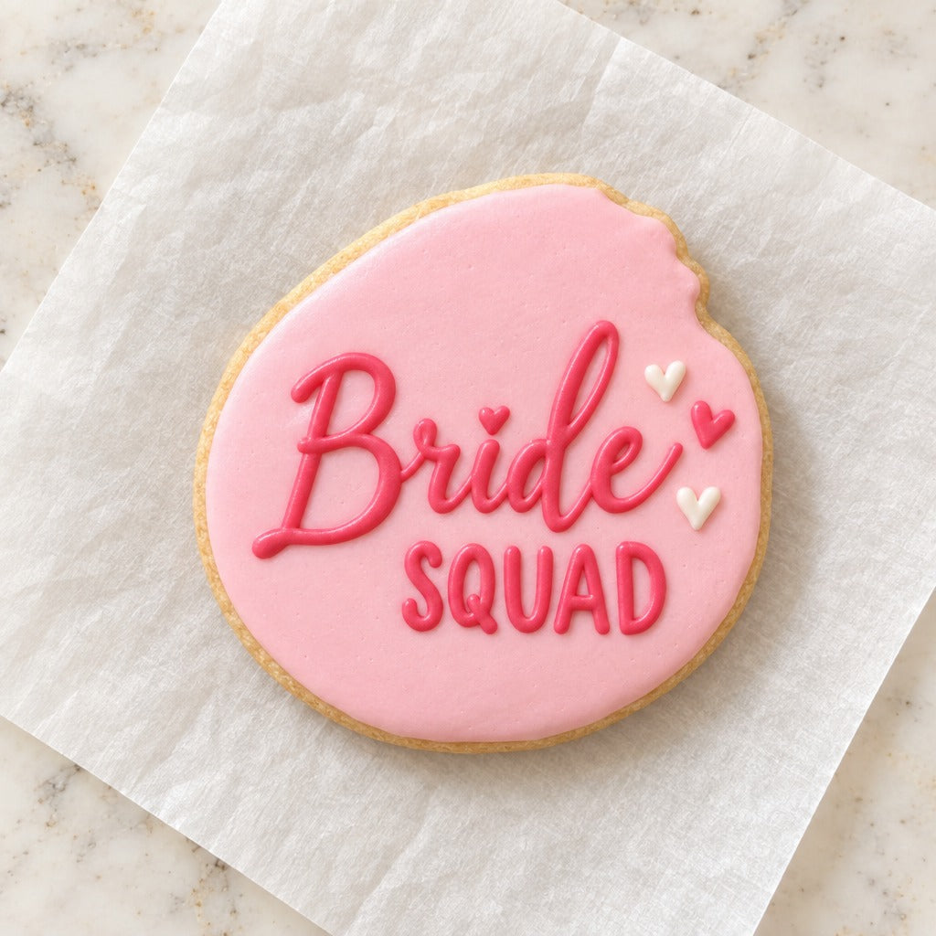 Bride Squad Cookie Cutter (decorated cookie mockup)