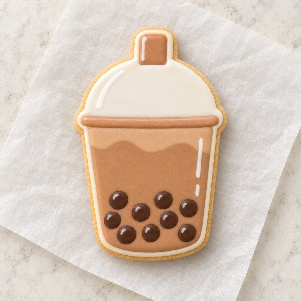 Bubble Tea Outline Cookie Cutter (decorated cookie mockup)