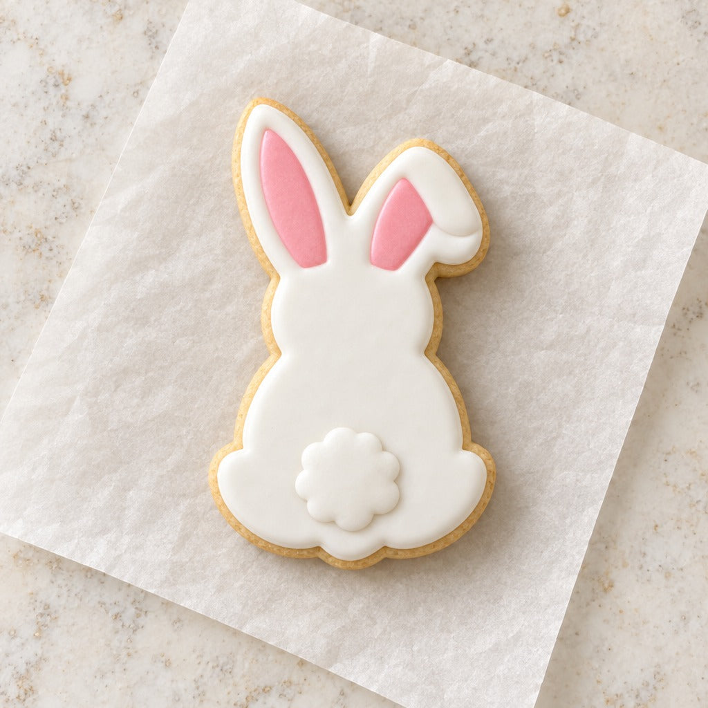 Bunny Back Outline Cookie Cutter (decorated cookie mockup)