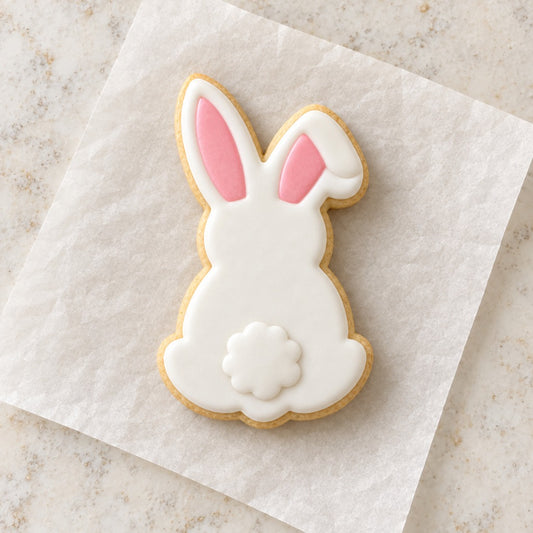 Bunny Back Outline Cookie Cutter (decorated cookie mockup)