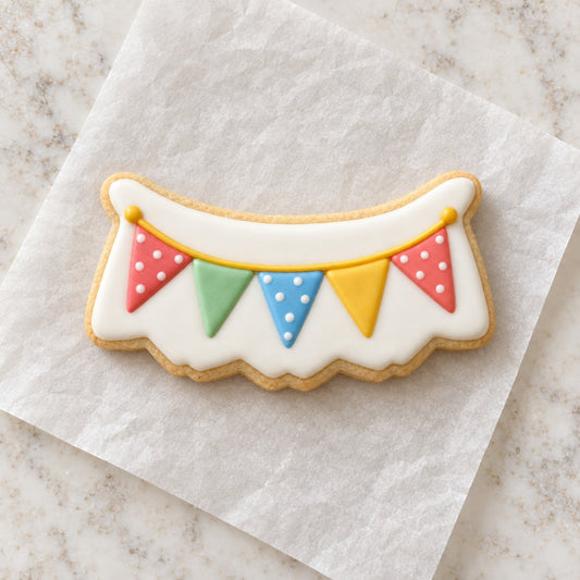 Bunting Banner Cookie Cutter (decorated cookie mockup)