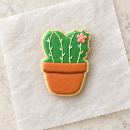 Cactus Pot Outline Cookie Cutter (decorated cookie mockup)