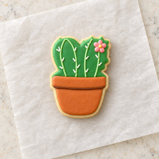 Cactus Pot Outline Cookie Cutter (decorated cookie mockup)