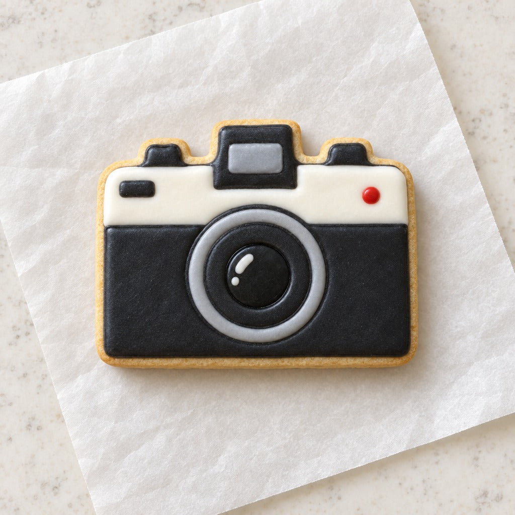 Camera Cookie Cutter (decorated cookie mockup)