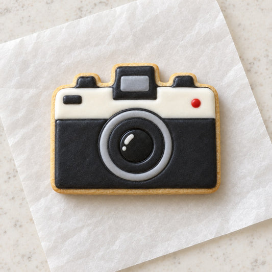 Camera Cookie Cutter (decorated cookie mockup)