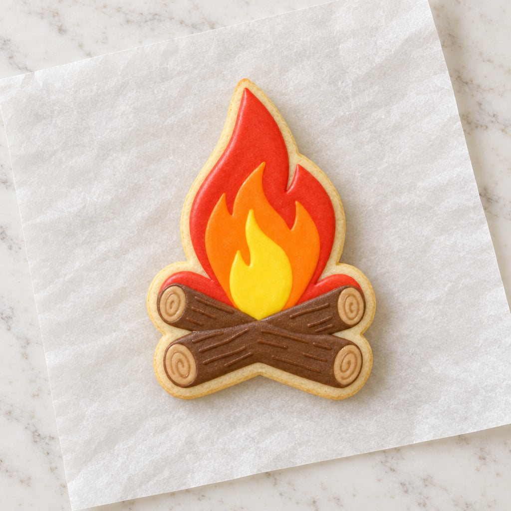 Campfire Outline Cookie Cutter (decorated cookie mockup)