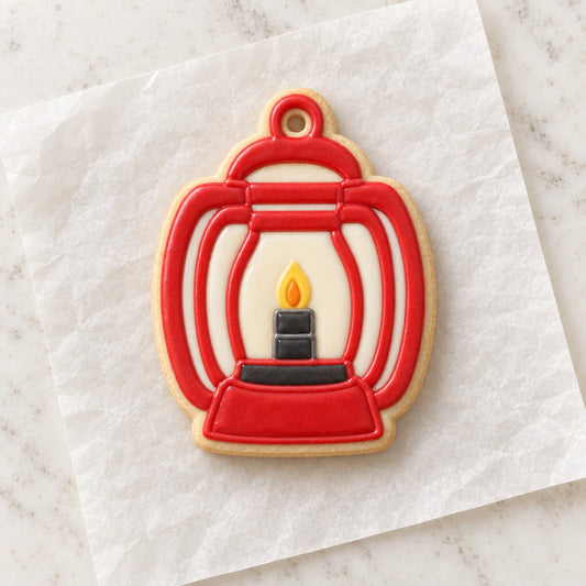 Camping Lantern Cookie Cutter (decorated cookie mockup)