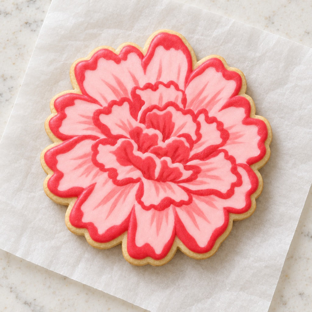 Carnation Flower Cookie Cutter (decorated cookie mockup)