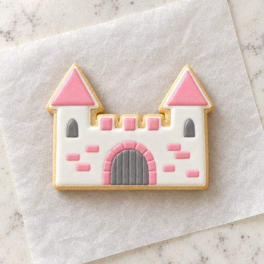 Castle Outline Cookie Cutter (decorated cookie mockup)
