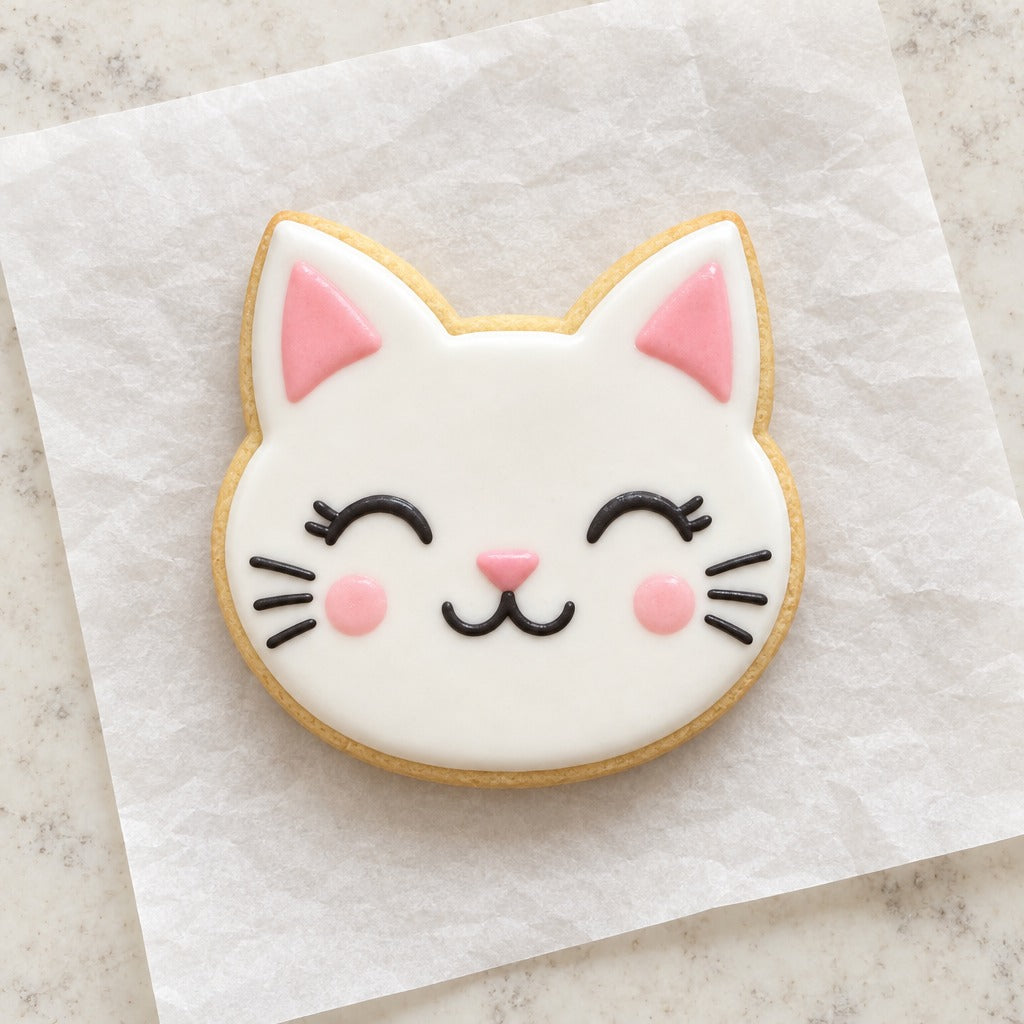 Cat Head Outline Cookie Cutter (decorated cookie mockup)