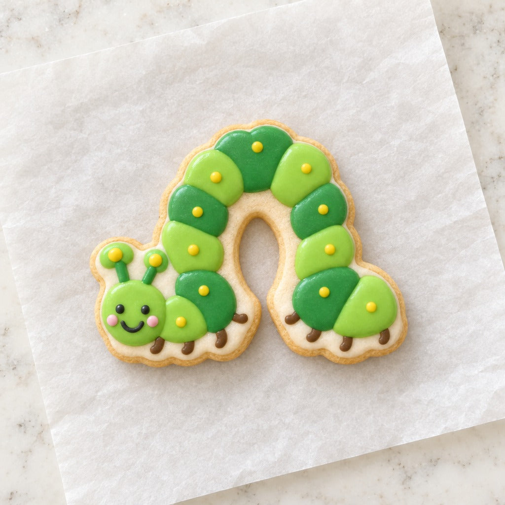 Caterpillar Cookie Cutter (decorated cookie mockup)