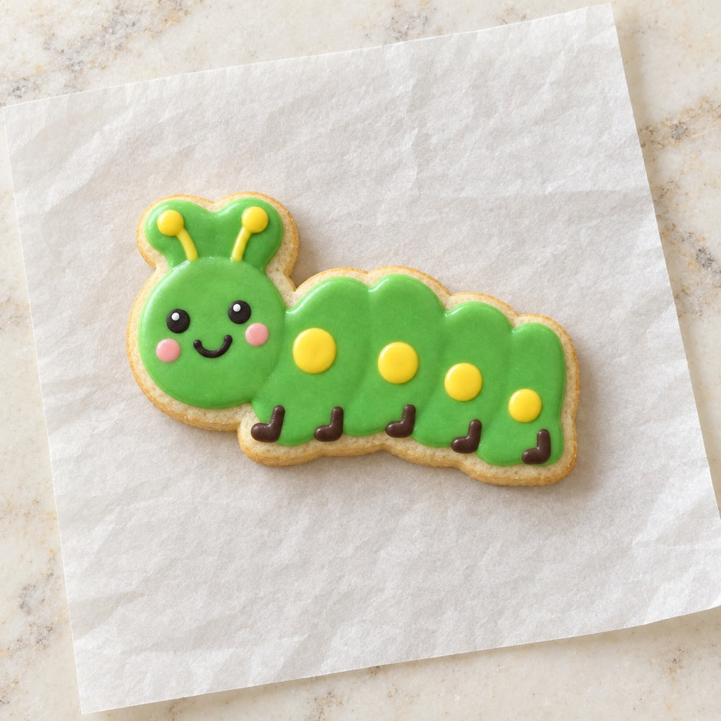 Caterpillar Outline Cookie Cutter (decorated cookie mockup)