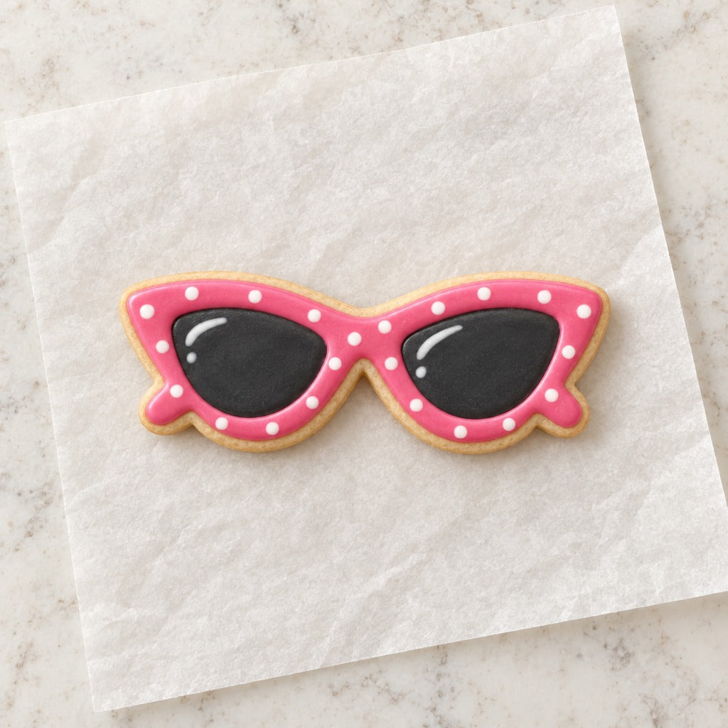 Cateye Glasses Cookie Cutter (decorated cookie mockup)