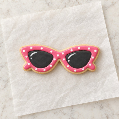 Cateye Glasses Cookie Cutter (decorated cookie mockup)