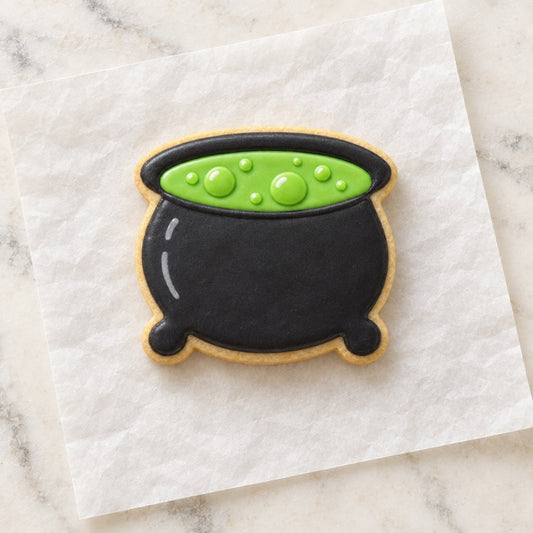 Cauldron Cookie Cutter (decorated cookie mockup)