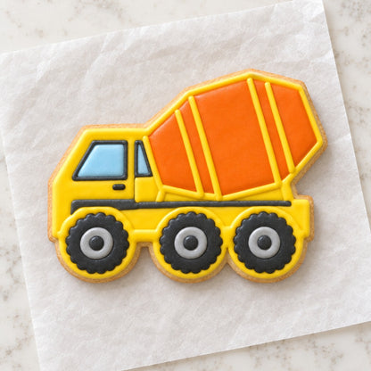 Cement Mixer Truck Cookie Cutter (decorated cookie mockup)