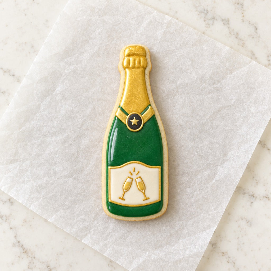 Champagne Bottle Cookie Cutter (decorated cookie mockup)