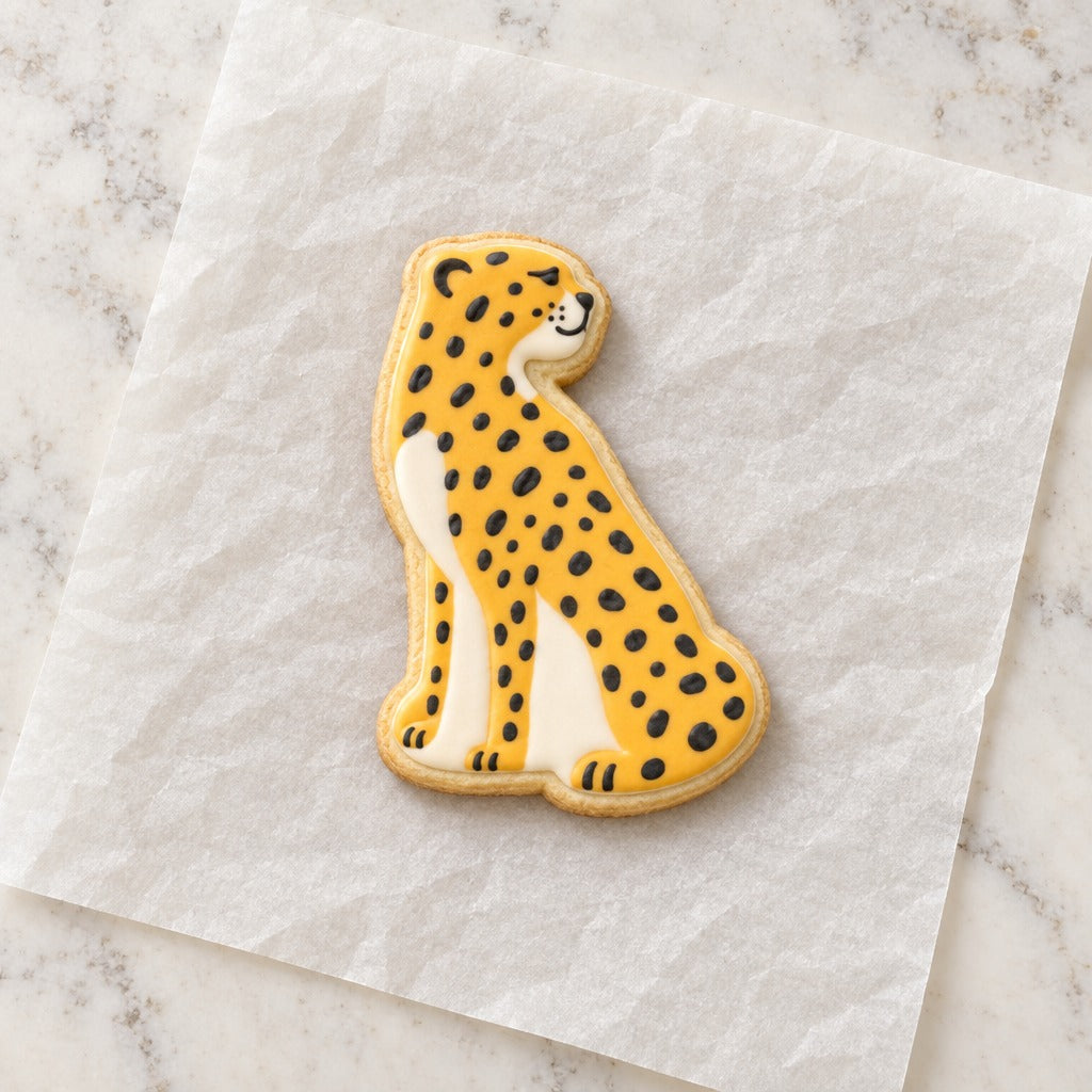 Cheetah Outline Cookie Cutter (decorated cookie mockup)