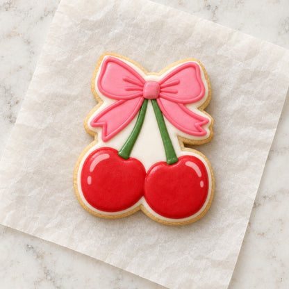 Cherries with Bow Cookie Cutter (decorated cookie mockup)