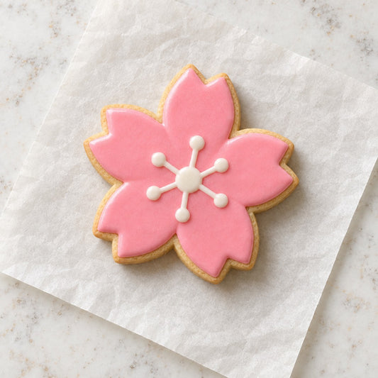 Cherry Blossom Floral Cookie Cutter (decorated cookie mockup)