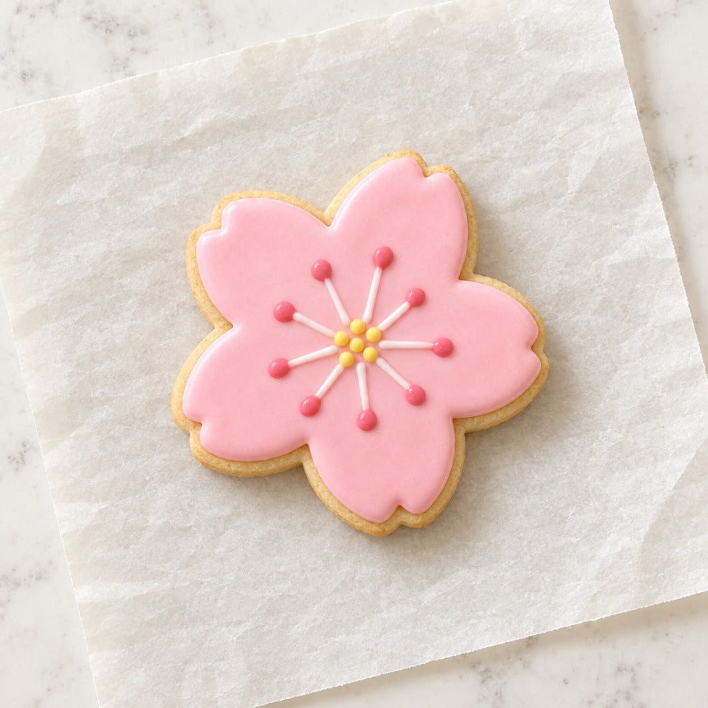 Cherry Blossom Outline Cookie Cutter (decorated cookie mockup)