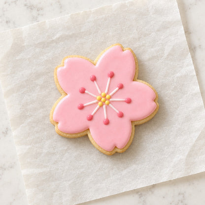 Cherry Blossom Outline Cookie Cutter (decorated cookie mockup)