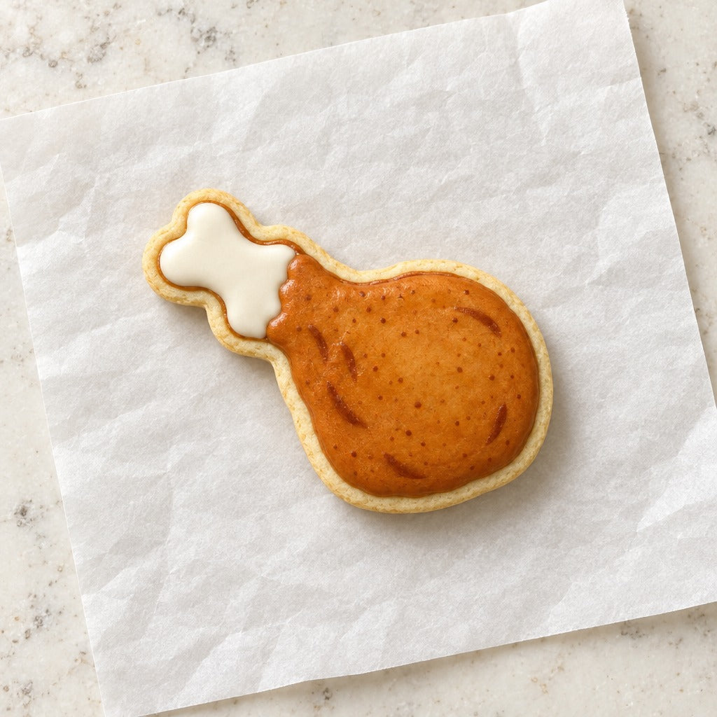 Chicken Drumstick Cookie Cutter (decorated cookie mockup)