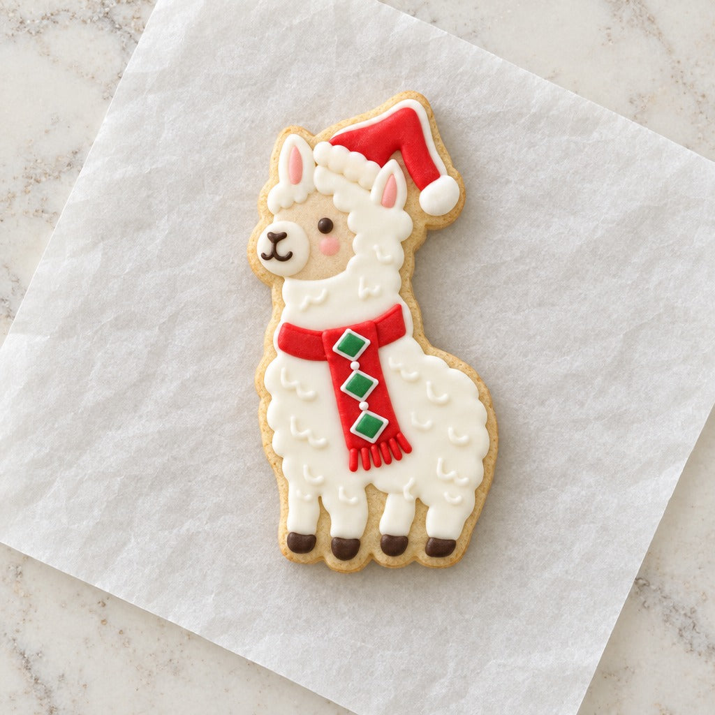 Christmas Llama Cookie Cutter (decorated cookie mockup)