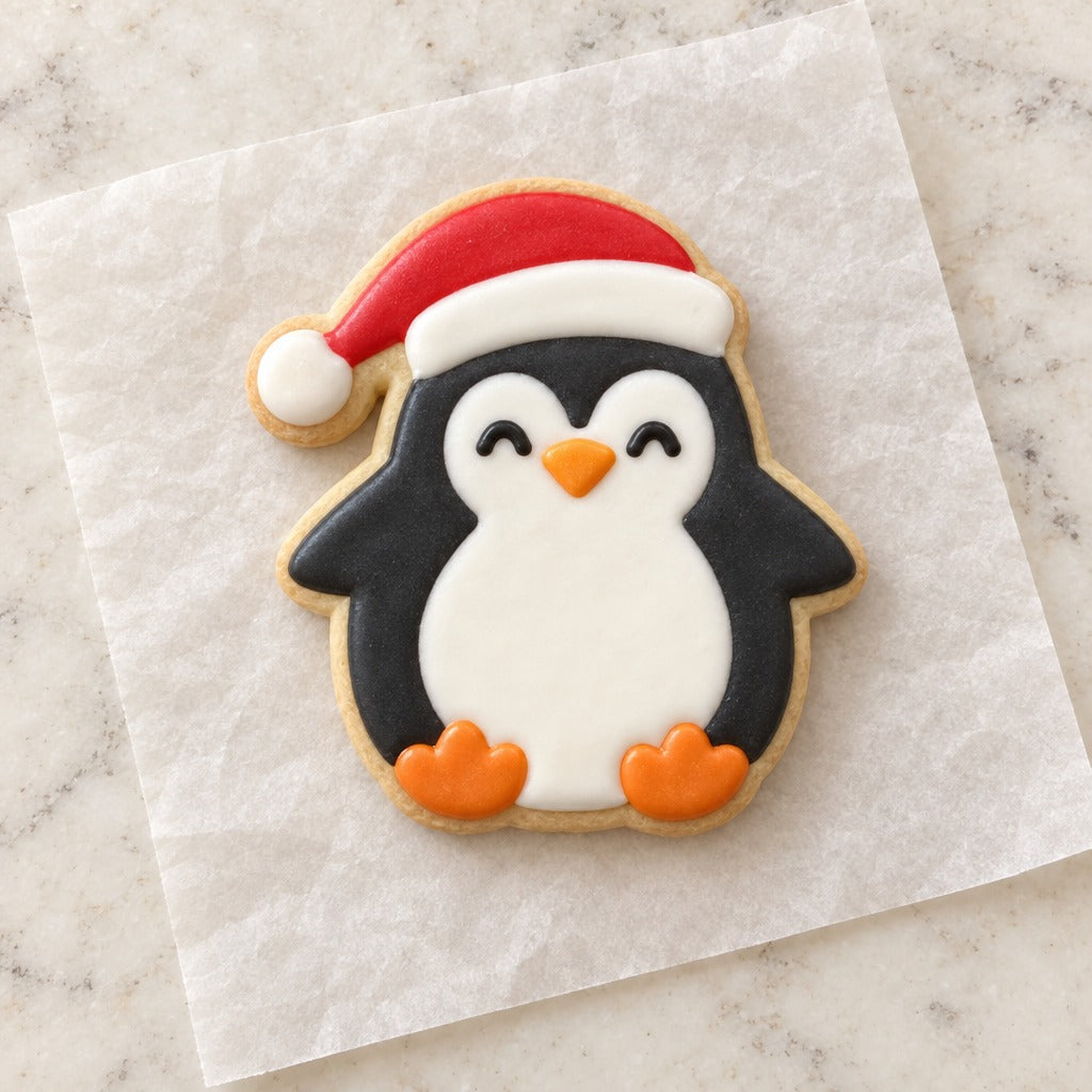 Christmas Penguin Cookie Cutter (decorated cookie mockup)