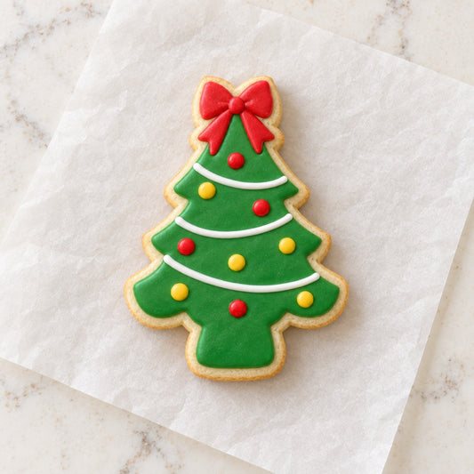 Christmas Tree with Bow Cookie Cutter (decorated cookie mockup)