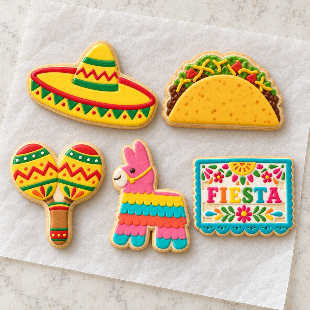 Cinco De Mayo Outline Cookie Cutter Set (decorated cookie mockup)