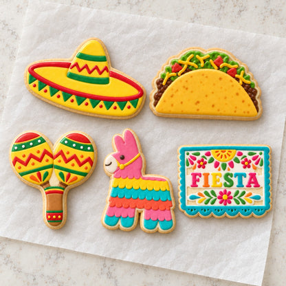 Cinco De Mayo Outline Cookie Cutter Set (decorated cookie mockup)