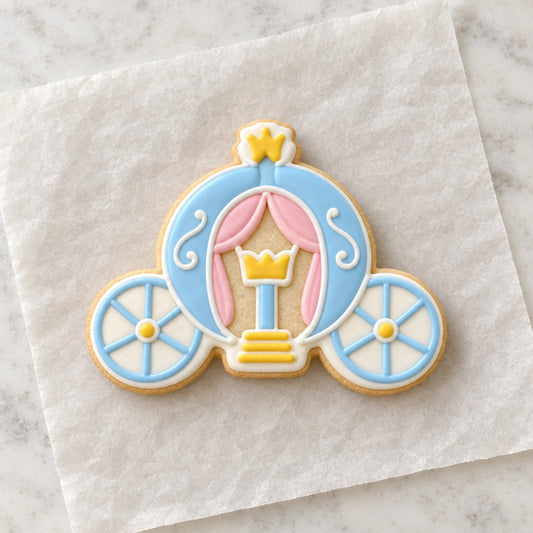 Cinderella Carriage Cookie Cutter (decorated cookie mockup)