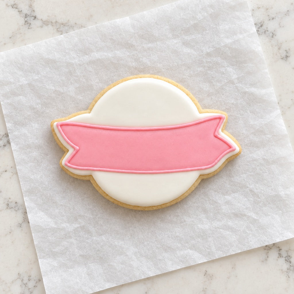 Circle with Banner Cookie Cutter (decorated cookie mockup)