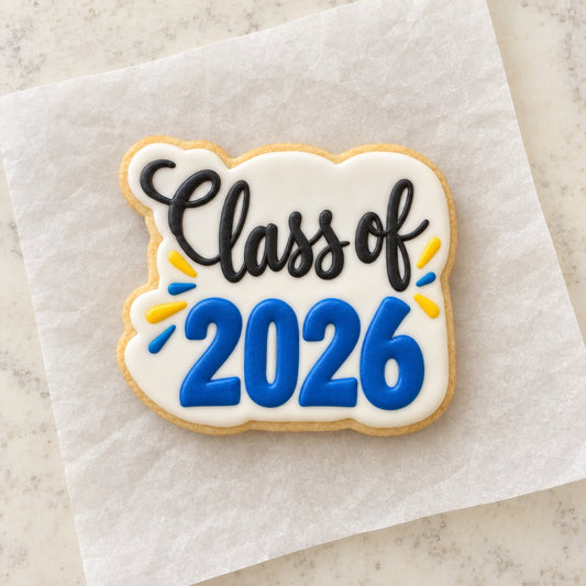 Class of 2026 2027 2028 Outline Cookie Cutter (decorated cookie mockup)