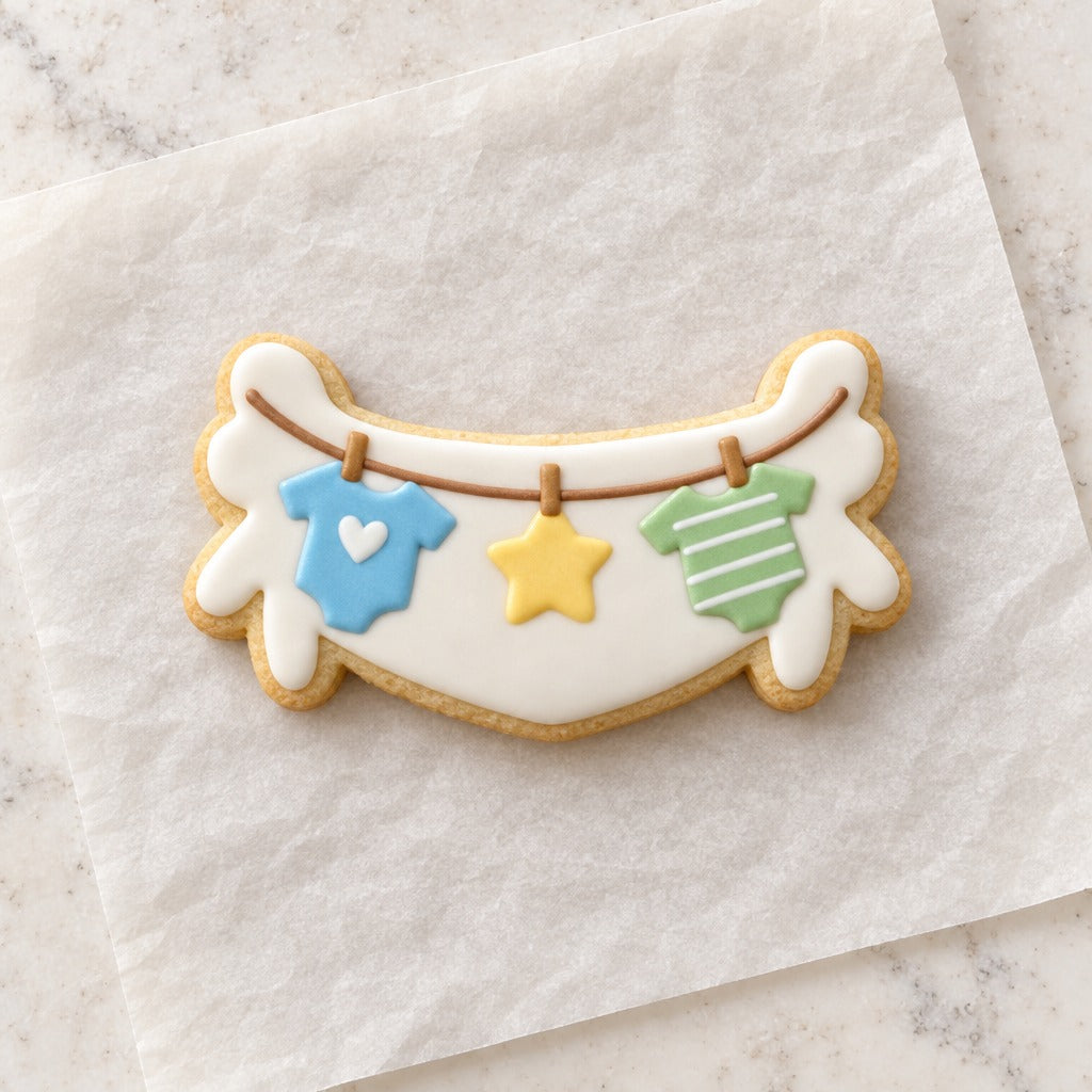 Clothesline Banner Cookie Cutter (decorated cookie mockup)