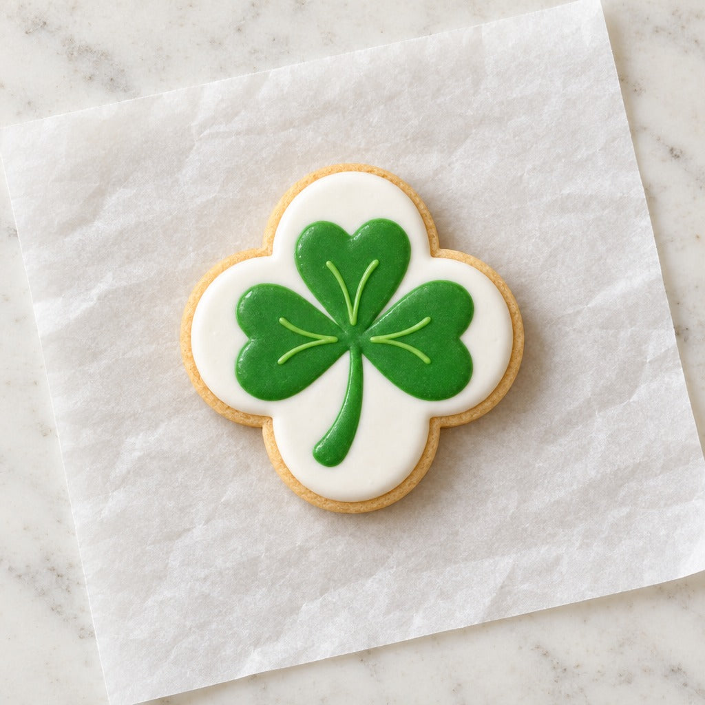 Clover Quatrefoil Cookie Cutter (decorated cookie mockup)