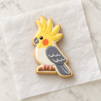 Cockatiel Cookie Cutter (decorated cookie mockup)