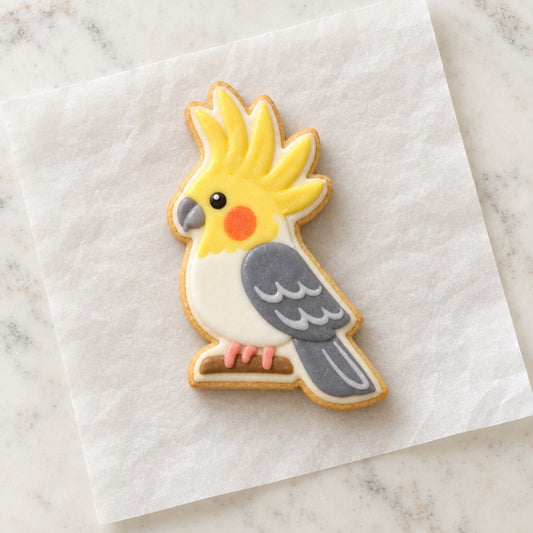 Cockatiel Cookie Cutter (decorated cookie mockup)