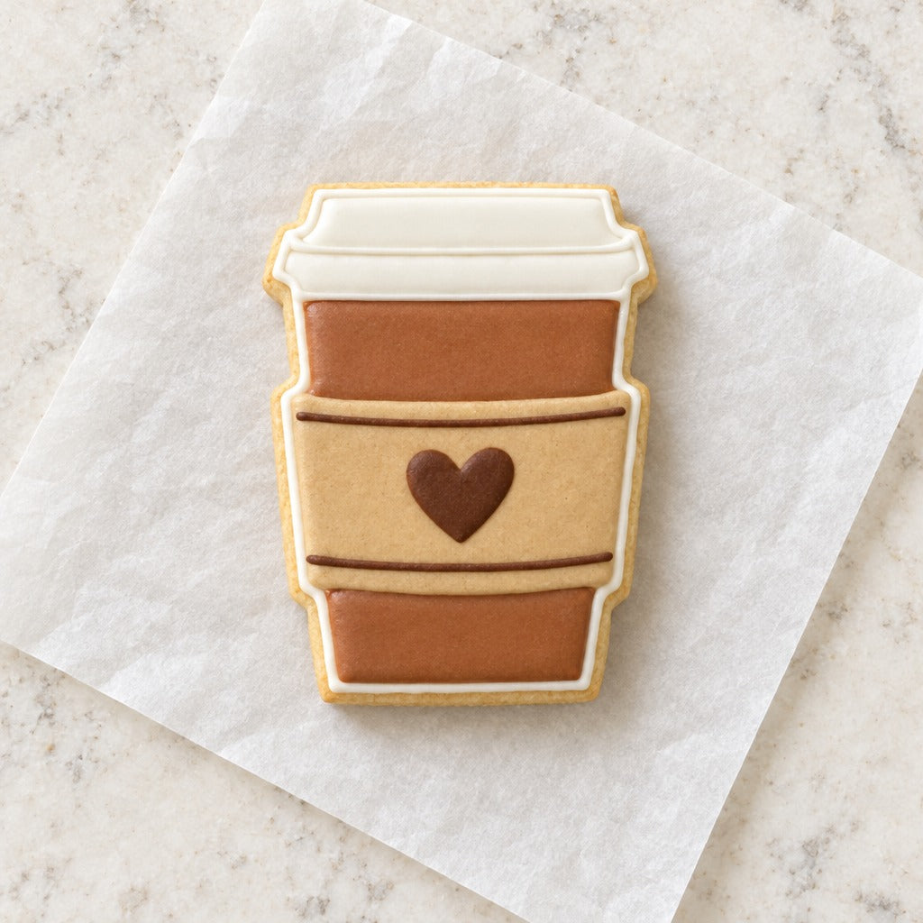 Coffee Cup Outline Cookie Cutter (decorated cookie mockup)
