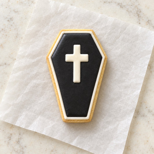 Coffin Cookie Cutter (decorated cookie mockup)