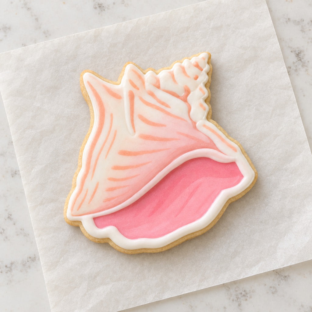 Conch Shell Cookie Cutter (decorated cookie mockup)