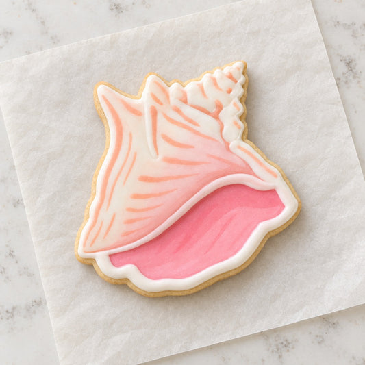 Conch Shell Cookie Cutter (decorated cookie mockup)